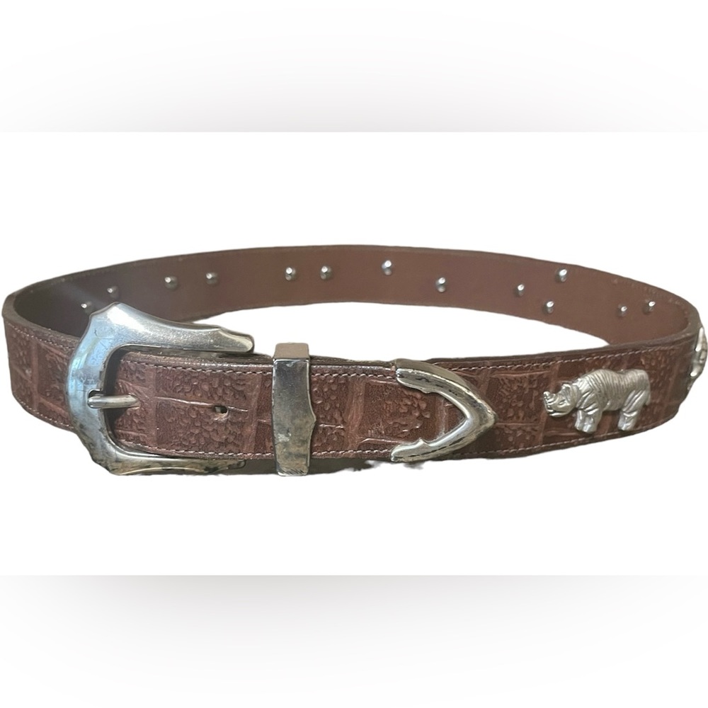 HONEST BY BRIGHTON Brown CROC EMBOSSED Leather Belt with Silver Animals size 28